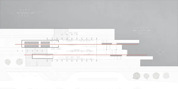 Ground plan of the structure demonstrates the approach for the Visitor, Spectator and Rower along the horizontal system.