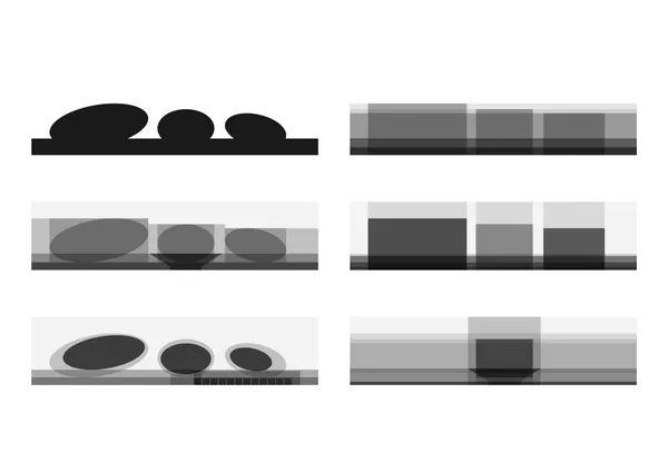 Auditorium Parco della Musica. Left to right: silhouette, gradient, stacking, vertical, spacing, ratio