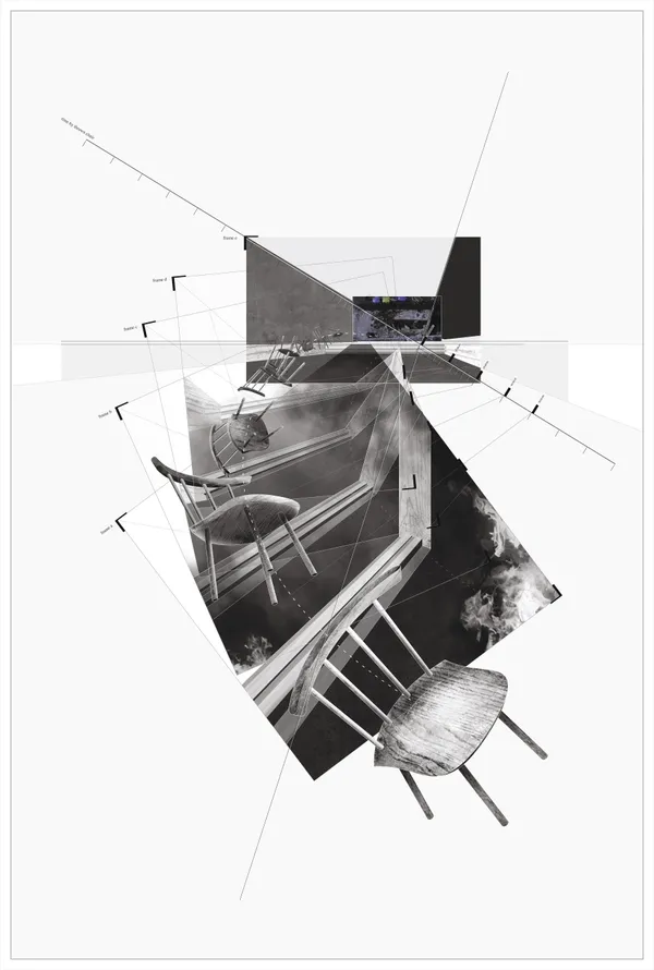 Gursun Ince with her young infant defenestrated a chair with the hope of separating herself from her home by breaking the windowpane and ejecting herself in a desperate but deadly escape. The chair, now seen below the attic window, is left among the rubble where they were both found. The future remembrance placard would be placed next to the same trashcans.