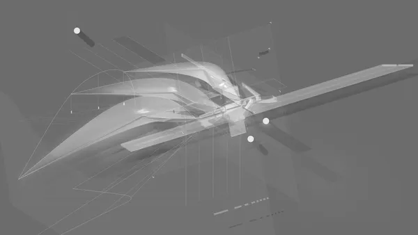 Worm’s-eye axonometric with dual sectional cut of Site C.